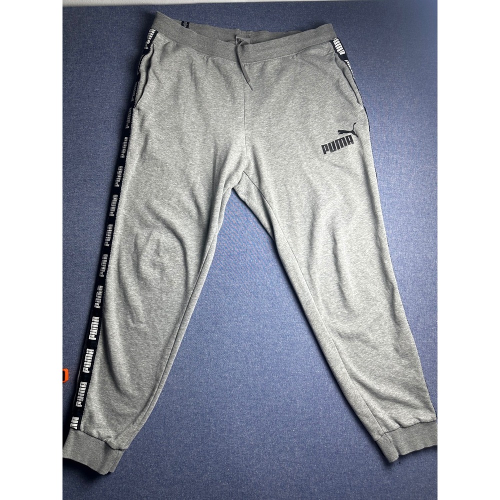 Puma Mens Joggers Gray Logo Tape Side Stripe Sweatpants Size Large L 0046